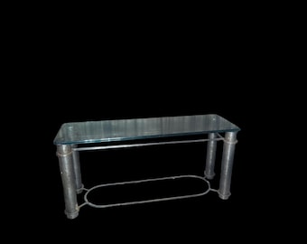 Industrial Glass Top Console Table - Raw Steel Frame - Urban Decor