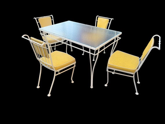 Mid-Century Woodard Patio Set: Vintage Wrought Iron Table & Chairs