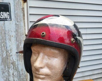 Vintage 70s Metallic Red Flake Biker Helmet - 3/4 Open Face Chopper Lid - Etsy Vintage 70s Metallic Red Flake Biker Helmet - 3/4 Open Face Chopper Lid - Etsy
