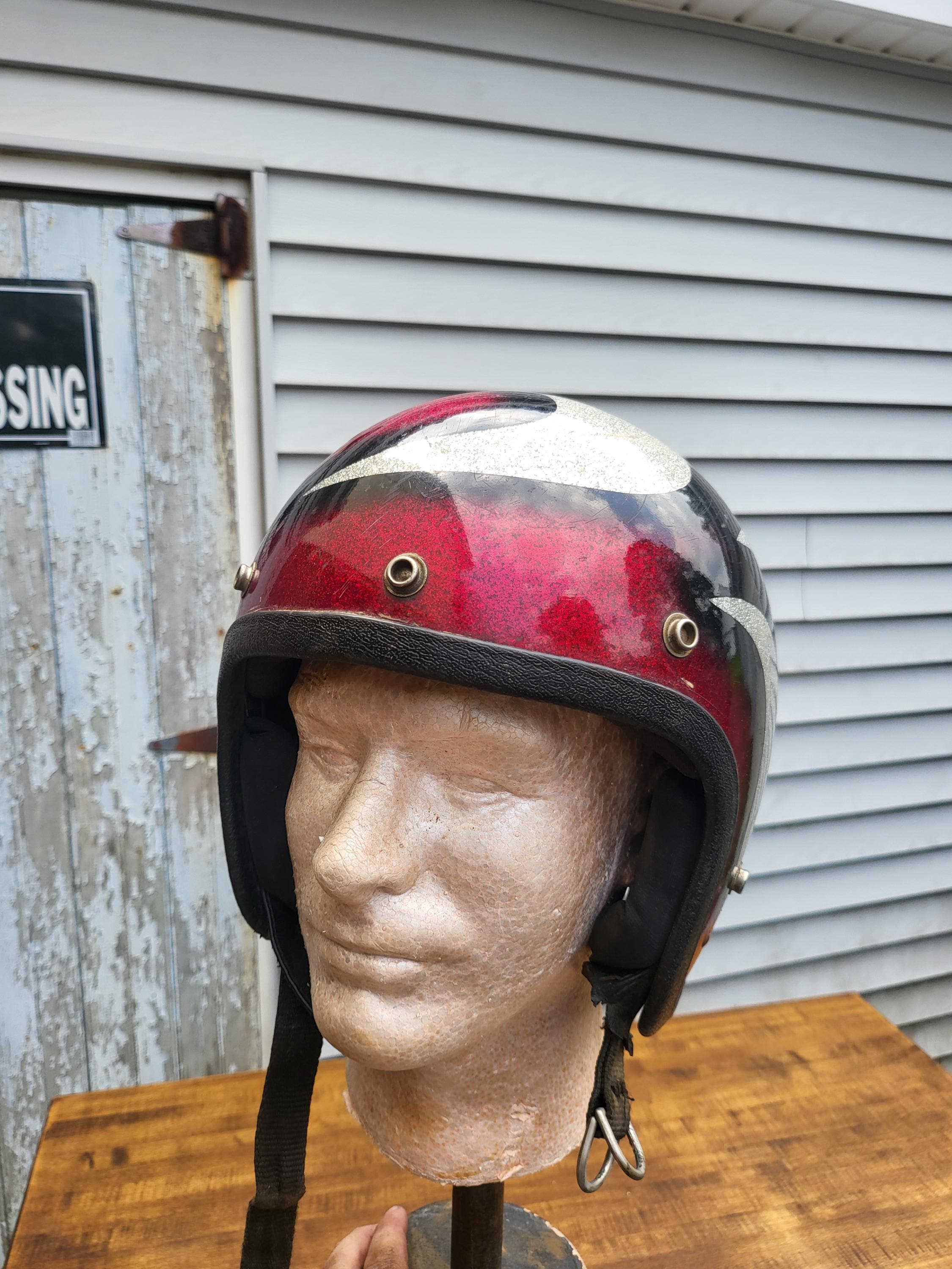 Vintage 70s Metallic Red Flake Biker Helmet - 3/4 Open Face Chopper Lid - Etsy Vintage 70s Metallic Red Flake Biker Helmet - 3/4 Open Face Chopper Lid - Etsy