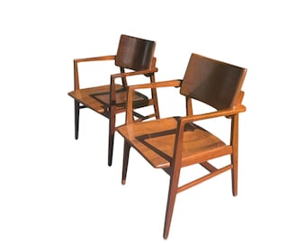Mid-Century Modern Walnut Armchairs by B.L. Marble, Sculptural Office Chairs