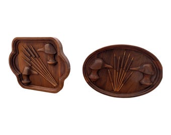Vintage Walnut Duck Wall Plaques - 3D Relief Cabin Decor, Set of 2