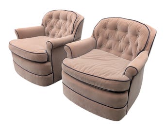 Luxe Mid-Century Swivel Club Chairs - A Pair in Champagne Velvet