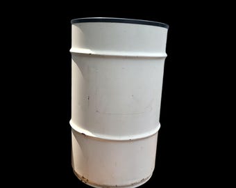 Vintage White Enamel Barrel: USS Marked Industrial Farmhouse Decor