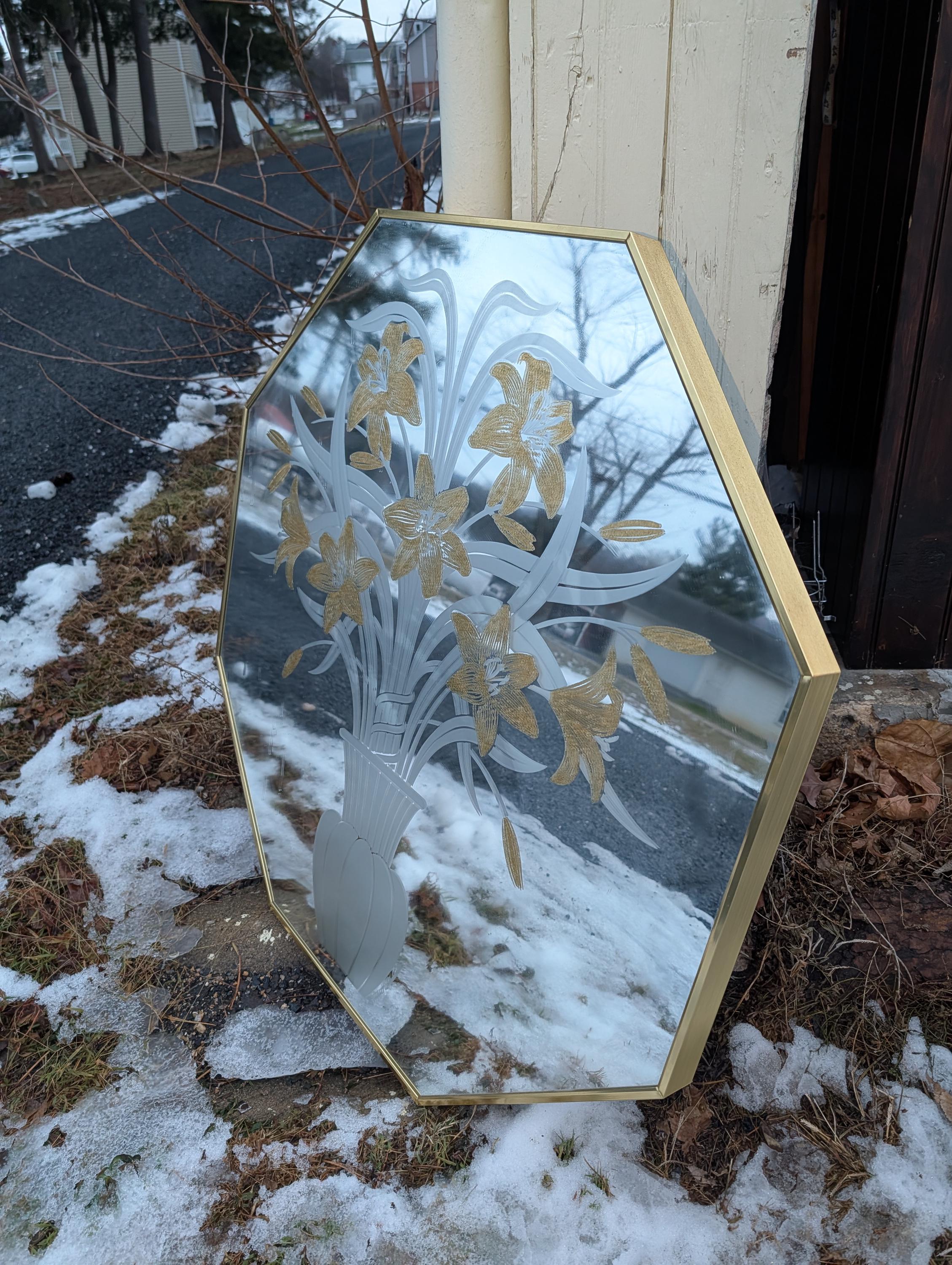 Vintage Octagon Mirror 36” X 36” | Windsor Art Tiger Lily | Signed
