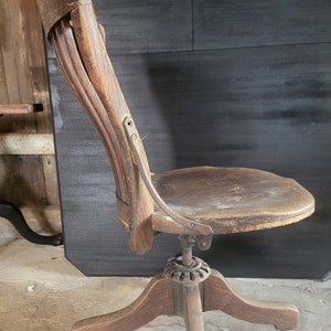 antique wood office chair, antique slat chair, rolling slat chair, rolling wood chair, antique rolling office chair, antique wood chair image 6