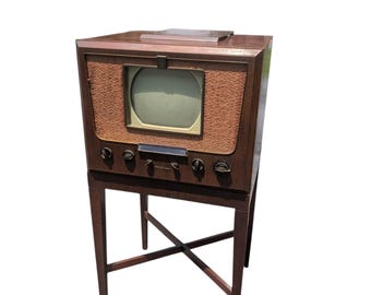1949 RCA Victor Tube TV with X-Brace Stand | Mid Century Modern Atomic Console