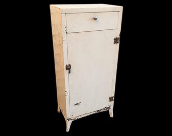 Antique Industrial Medical Cabinet | Minimalist Cream Apothecary Stand