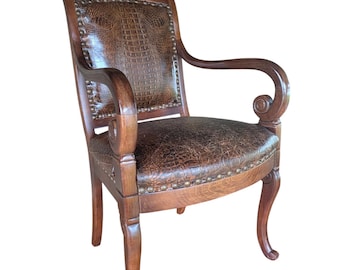 Gothic Parisian Faux Alligator Armchair - Statement Vintage Accent Piece