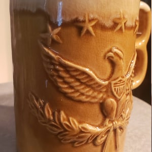 Vintage Eagle Ceramic Cup: Mustard Yellow Japan Finger Mug
