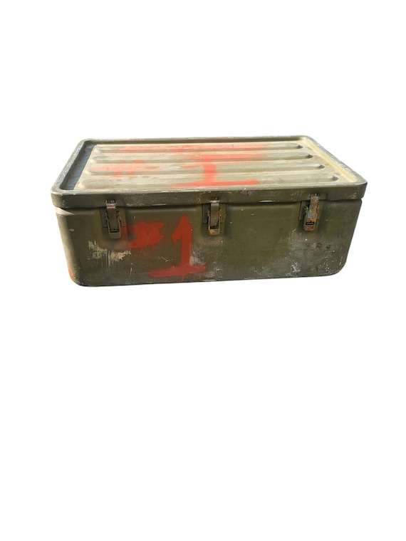 Vintage Metal Military Storage Box: Authentic Patina, Camping