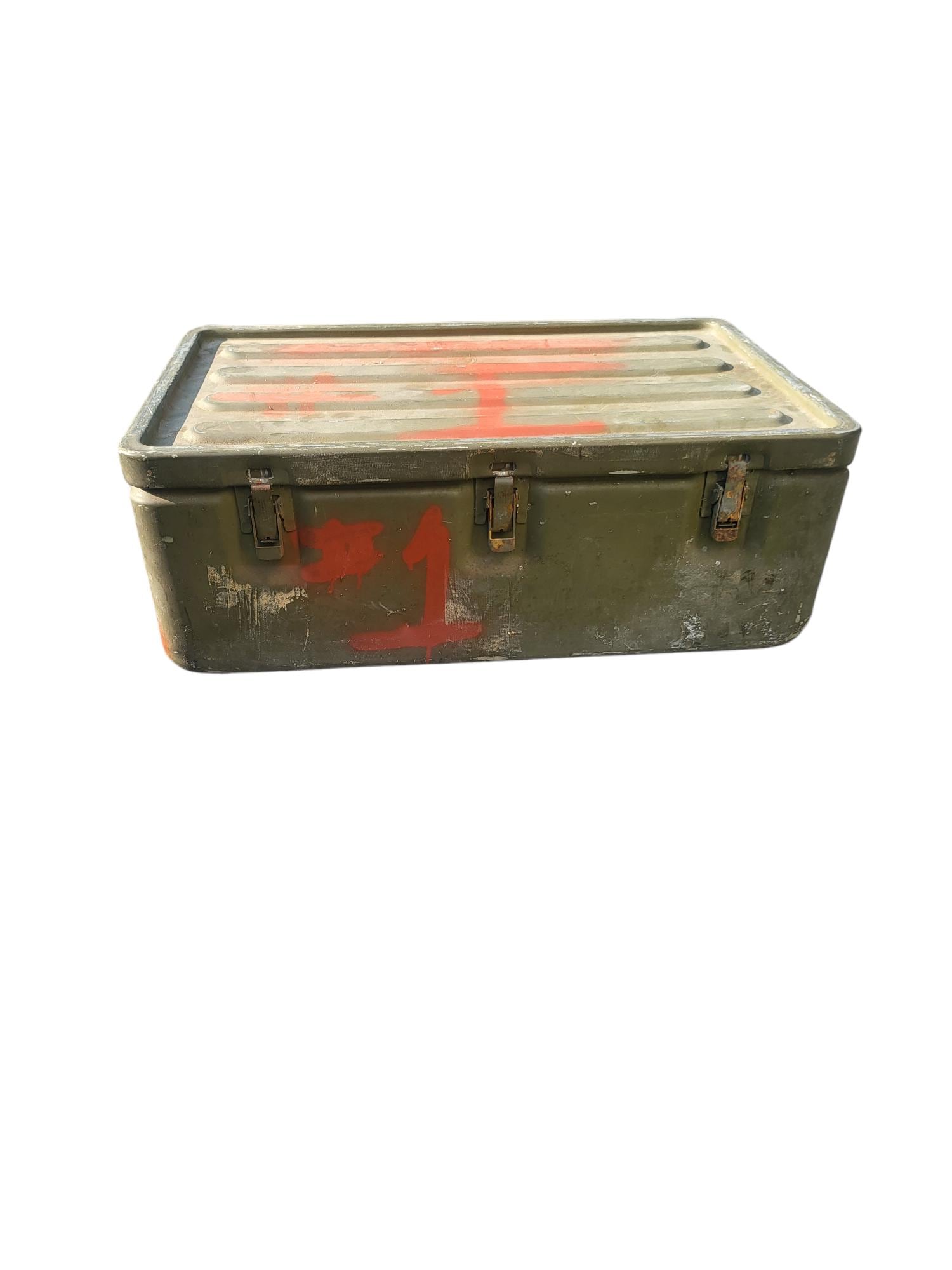 ヴィンテージ金属製　軍？ボックス Vintage Metal Military Storage Box: Authentic Patina, Camping