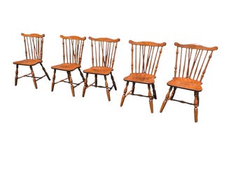 Set of 5 Authentic Temple Stuart "Rockport" Maple Windsor Chairs