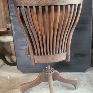 antique wood office chair, antique slat chair, rolling slat chair, rolling wood chair, antique rolling office chair, antique wood chair image 3