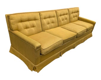 INVENTORY REDUCTION SALE Vintage Gold Upholstered Sofa – 96" Mid Century Modern Couch