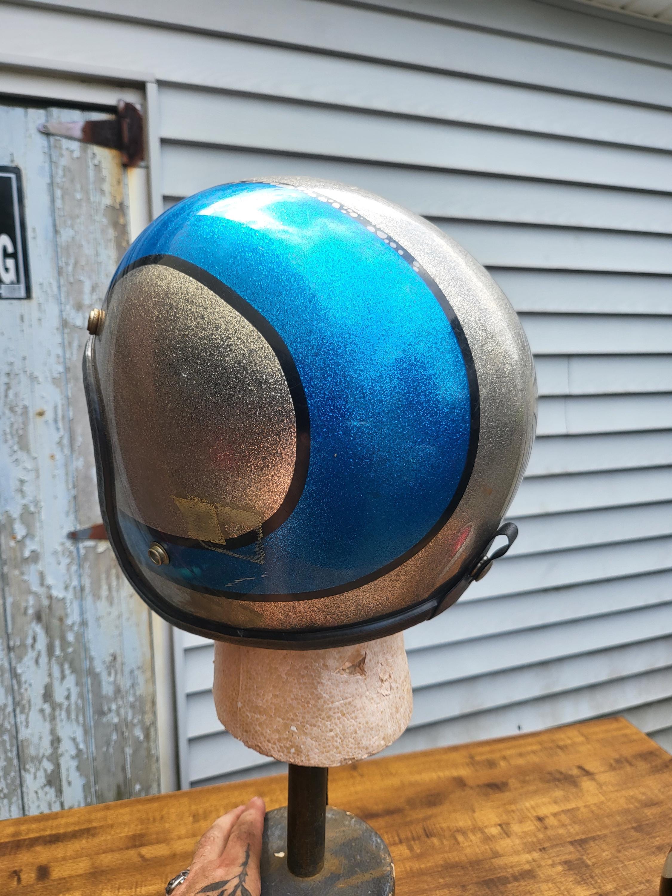 custom metal flake motorcycle helmets Daytona Cruiser Helmet, Blue / 2XL The helmet is suitable for both men and women Vintage 70s Metallic Flake Motorcycle