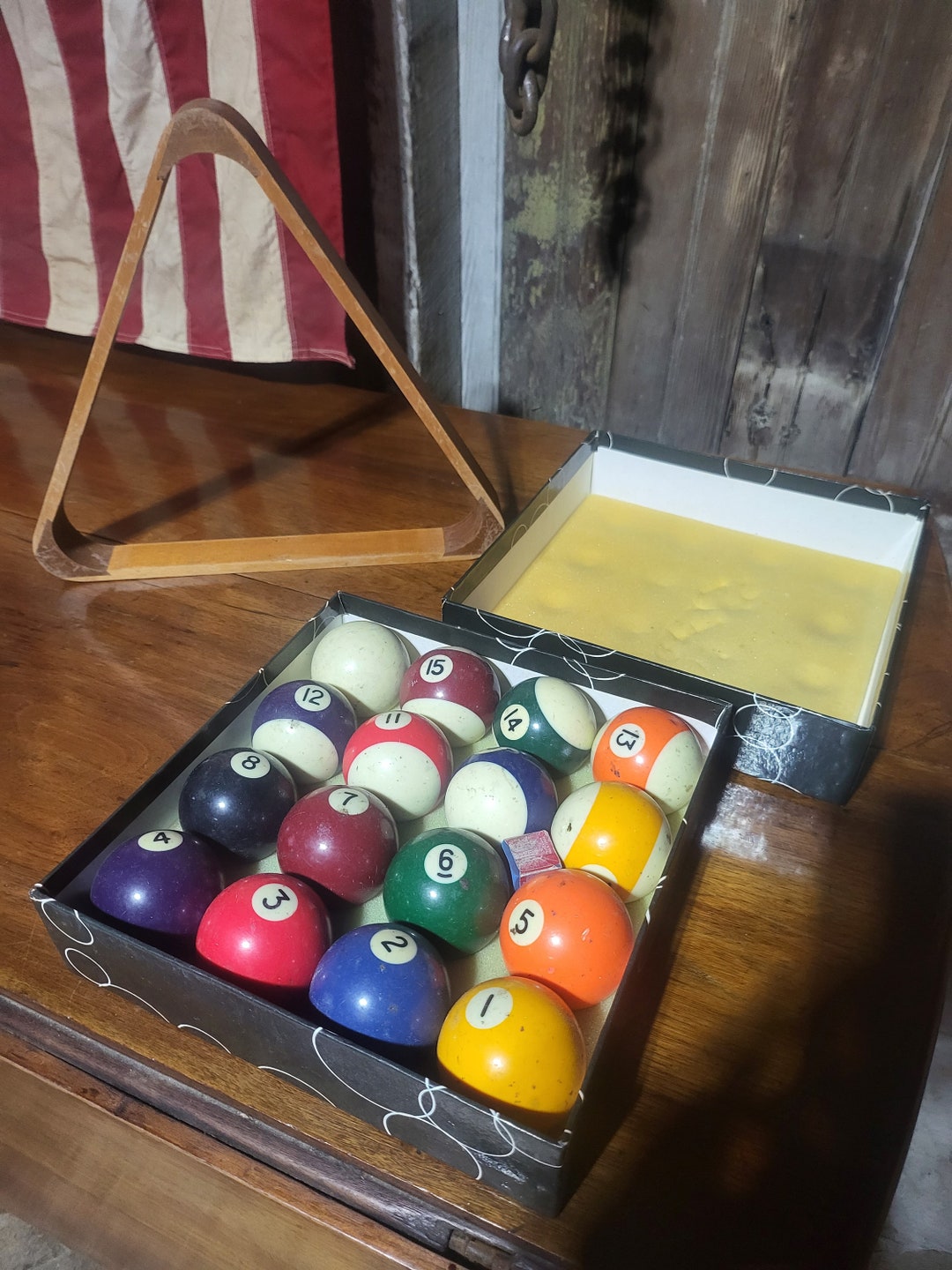 Rustic Pool Balls Vintage Pool Ball Set With Wooden Rack - Etsy