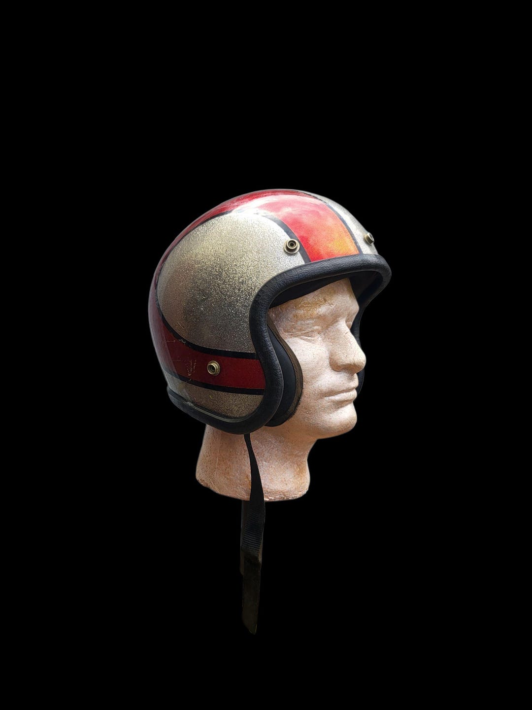 1973 metal flake motorcycle helmets Vintage 70s Metallic Flake Motorcycle Helmet: Red, Blue & Silver 3/4 Open  Face