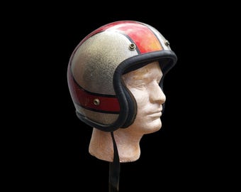 Vintage 70s Metallic Flake Motorcycle Helmet: Red, Blue & Silver 3/4 Open  Face - Etsy