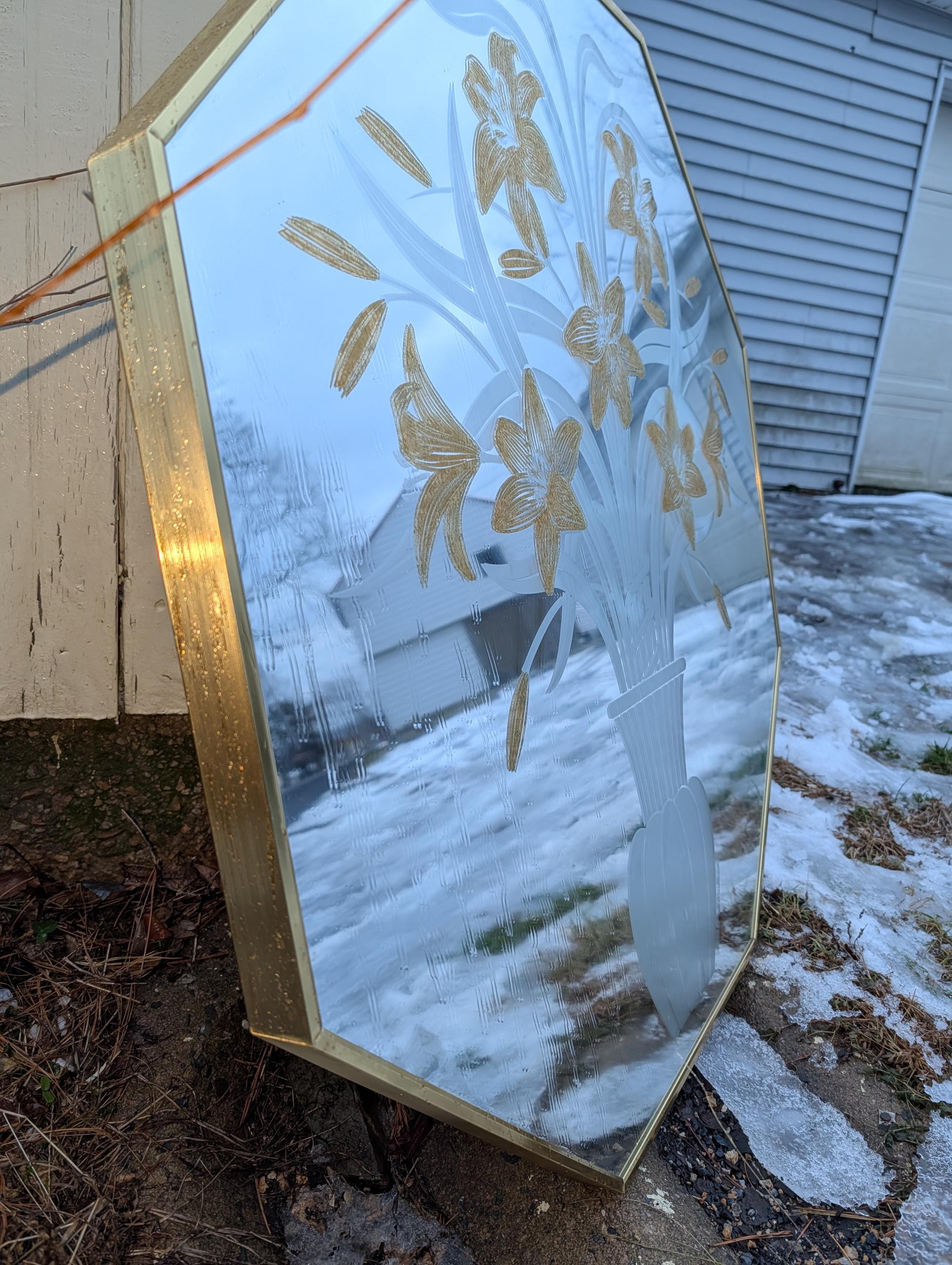 Vintage Octagon Mirror 36” X 36” | Windsor Art Tiger Lily | Signed