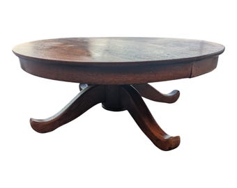Antique Quartersawn Tiger Oak Coffee Table – Large 44” Round Pedestal Table Conversion