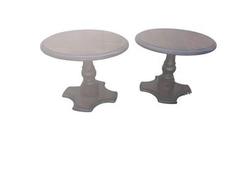 Vintage Pedestal Side Tables | Solid Wood Walnut Tone Accent Tables (Set of 2)