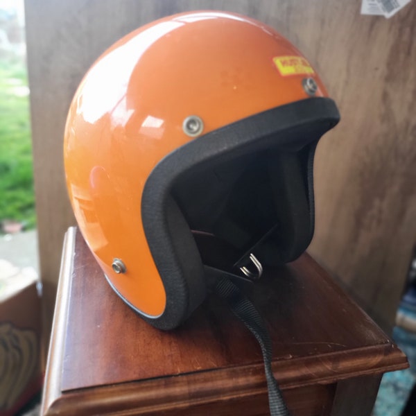 Motorcycle helmet, orange helmet, vintage helmet, chopper helmet, hustler 200, medium helmet, dot helmet