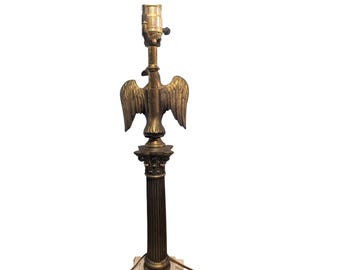 Vintage Brass Eagle Table Lamp with Italian Marble Base - Neoclassical Fluted Column Light - Hollywood Regency Decor - Federal Style Office