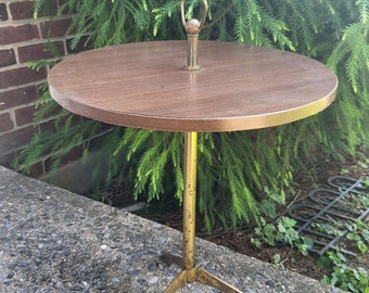 midcentury table,  occasional table, drink table, round table brass table, mcm table, drink table, madmen table, small table, end table