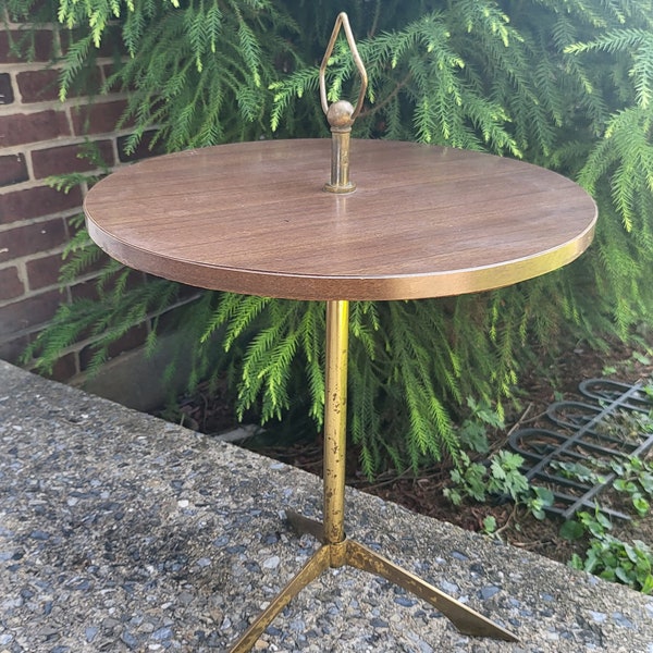 midcentury table,  occasional table, drink table, round table brass table, mcm table, drink table, madmen table, small table, end table
