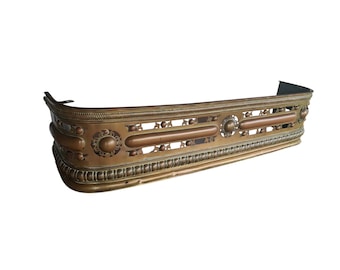Antique Pierced Brass Fireplace Fender | Statement Hearth Guard | Architectural Salvage (45" W x 10.5" D)