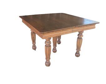 Antique Solid Oak Dining Table | Early American Banquet Table, Fluted Legs, Casters