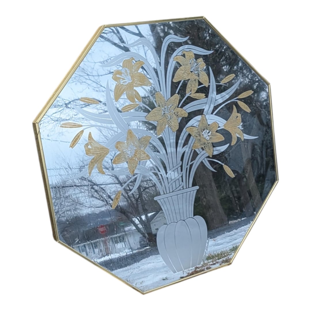 Vintage Octagon Mirror 36” X 36” | Windsor Art Tiger Lily | Signed