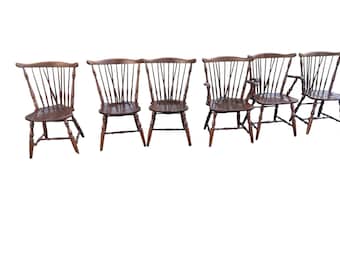 Mid-Century Colonial Revival Comb-Back Windsor Dining Chairs - Set of 6