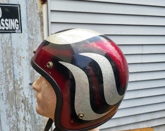 Vintage 70s Metallic Red Flake Biker Helmet - 3/4 Open Face Chopper Lid -  Etsy