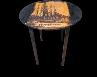 Burnt Wood Pub Table: Repurposed Tree Art Drop Leaf Table