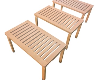 Mid-Century Modern ICF / Alvar Aalto Style Slatted Birch Nesting Benches - Set of 3