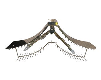 Vintage 1970s Italian Modernist Brass Winged  Chandelier