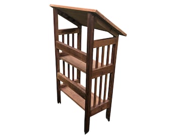 Vintage Mission Style Wood Podium – Arts & Crafts Lectern with Shelves