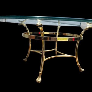 Vintage Hollywood Regency Round Coffee Table – 37.5” Glass Top with Sculptural Gold Base – Glam Brass Cocktail Table – Mid Century Modern St