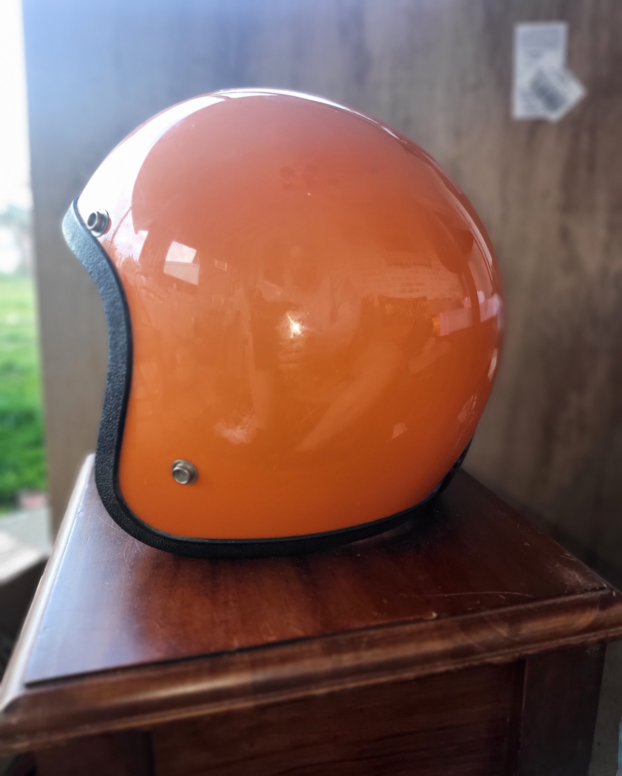 Motorcycle Helmet, Orange Helmet, Vintage Helmet, Chopper