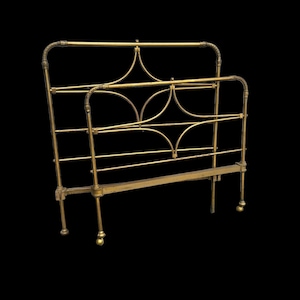 Midcentury Hollywood Regency Brass Headboard & Footboard – 42” Wide, Patina Finish, Glam Vintage Bed Frame