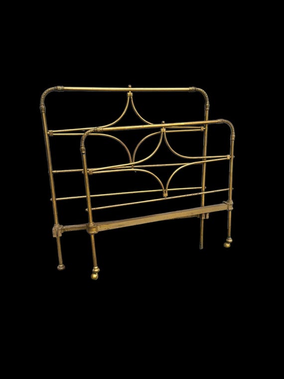 Midcentury Hollywood Regency Brass Headboard & Footboard  42” Wide, Patina Finish, Glam Vintage Bed Frame