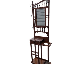 Antique Hall Tree with Marble Top, Drawer & Copper Umbrella Dish | Hoffmeir Furniture | Victorian Entryway Stand