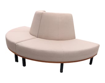 Pair of Jasper Group Curved Serpentine Modular Benches – Mid-Century Modern Inspired Corporate Lounge Loveseats in Two-Tone Tweed Upholstery