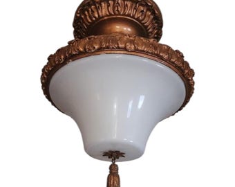 Antique 1930s Church Light – Spanish Revival Plaster Milk Glass Semi-Flush Mount