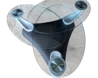 Vintage Italian Naos Kinetic Glass Coffee Table Set | Postmodern Swivel Cocktail Furniture