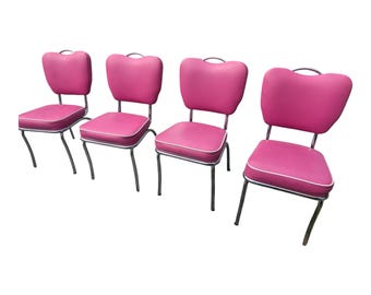 Set of 4 Authentic Daystrom Pink Vinyl Dining Chairs – Mid-Century Modern "Atomic Age" Chrome Dinette – LADD Furniture 1980s