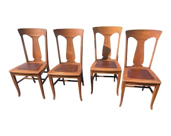Set of 4 Antique Crocker Chair Co. Tiger Oak Dining Chairs - Sheboygan WI - Vase Back Mission Era - Provenance & Solid Wood Quality
