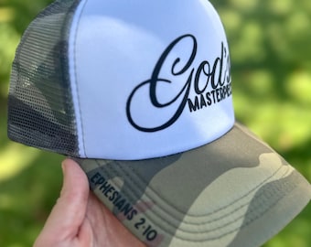 God's Masterpiece Camo Trucker Hat: Christian Faith-Based Cap